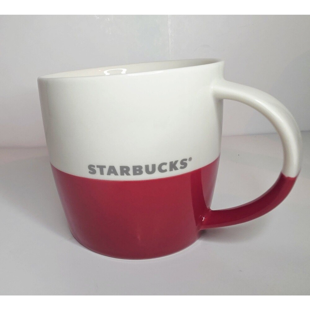 STARBUCKS 2011 White Red 14 oz Coffee Mug Cup Bone China Color Block